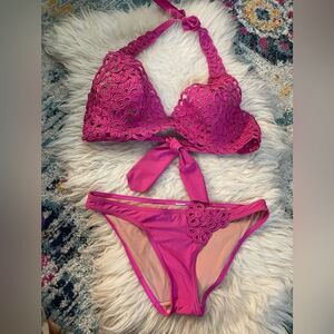 Underwire hot pink bikini
